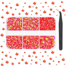 qiipii Red AB Resin Rhinestones for Crafting Flatback Jelly Stones 2mm 3mm 4mm 5mm 6mm Gems Diamonds Crystals Charms for Nails Face Eyes Makeup Tumblers Bottles Crafts Clothes Shoes Phones Scrapbook