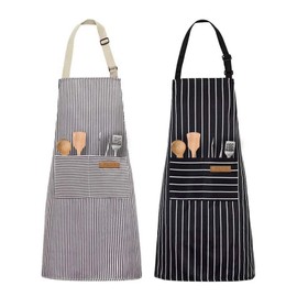 LXBCTOP Pack of 2 Women's Cooking Aprons, Children's Aprons for Girls and Boys with 2 Pockets, Striped Adjustable Children's Apron for Men and Women, Kitchen, Butcher, Barbecue, Restaurant