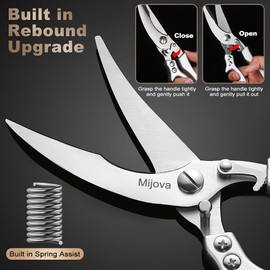 Kitchen Poultry Scissors Sharp Chicken Bone Scissors Stainless Steel with Safety Lock and Spring Mechanism for Cutting Meat, Chicken Bones, Fish and Vegetables (MJ2)