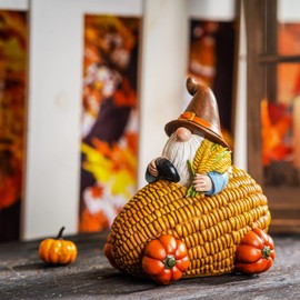 Estatua de jardín de maíz, decoración de camión de gnomo de resina, gnomos divertidos, adornos de calabaza, decoración de otoño para césped y porche