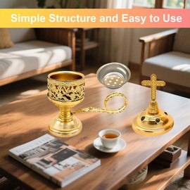 Quemador de incienso con pinza, soporte de incienso de carbón de incienso, soporte para quemador de incienso Bakhoor para aromaterapia, yoga y spa, decoración del hogar (dorado)