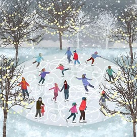 Macmillan Charity Christmas Cards Pack of 8 - Winter Ice Skating - Festive Artistic Design - Skating on the Pond by Emma Newton - Eco-Friendly - Made in the UK