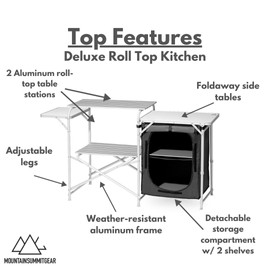 MOUNTAIN SUMMIT GEAR Deluxe Roll Top Kitchen Table for Camping Made with Weather-Resistant Aluminum (by Caddis Sports)