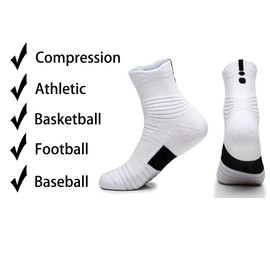 Yoknatt 2 Pack Womens White Performance Elite Basketball Socks Ankle Athletic Socks for Mens Youth Boys Girls Crew Socks Cushioned Compression Football Golf Running Cycling Socks