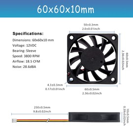 GDSTIME 12V Fan, 60mm x 10mm 12V DC Small Brushless Cooling Fan PWM Fan Computer Case Cooling 3PIN