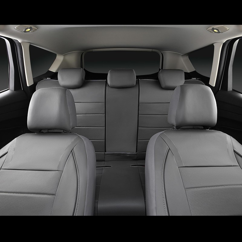 CAR PASS Piping Faux Leather Car Seat Cover Full Set,Grey