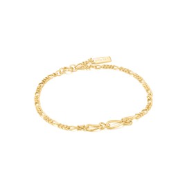 ANIA HAIE 925 Sterling Silver Classic Figaro Chain Trendy Stylish Minimalist Simple Bracelet, 14K Gold Plated