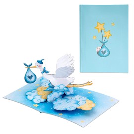 Liebessa 3D Pop Up Card Congratulations on the Birth of the Boy (Baby), Greeting Card Son, Boy, Boy, Birth Card, Handmade 3D Baby Card, Blue Stork