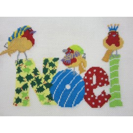 Emma Ball Needlepoint Canvas Christmas "Noel Birds" Hand Painted by Emma Ball PEB 034