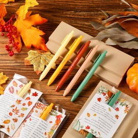 Noveread 30 Sets Fall Pens with Greeting Cards Gifts Bulk Fall Baby Shower Party Favors Thanksgiving Ballpoint Pens Autumn Maple Leaf Pumpkin Notecards for Guests Coworker Teacher Office Party Decor