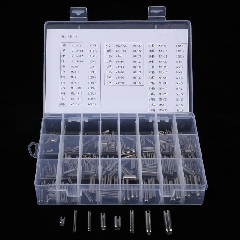 280Pcs Stainless Steel Slotted Spring Pin Assortment Kit, Split Spring