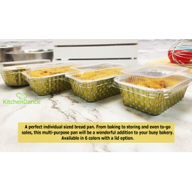 KitchenDance Disposable Aluminum Mini 6 ounce Individual Sized Loaf Pans #4004 Color & Lid Options (Silver-No Lids, 1000)