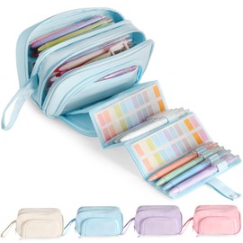 SANANT Large Capacity Pencil Case with Pull-out Structure - Multifunctional Extra Big Pencil Pouch Pen bag, Portable Stationery Organizer with Zipper, Office School Supplies for Teen Boys Girls, Blue