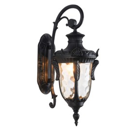 LONEDRUID Outdoor Wall Light Fixtures Black 16.93”H Exterior Wall Lantern Waterproof Sconce Porch Lights Wall Mount with Hammered Glass Shade for House
