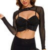Yunison See Through Mesh Crop Rave Tops with Buckle Long