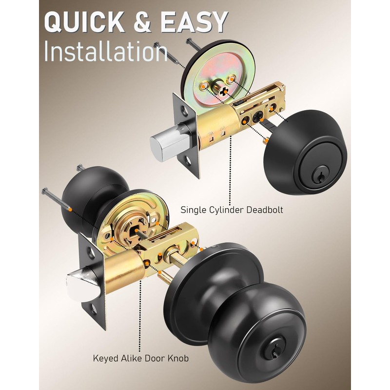 Brotima 4 Pack Keyed Alike Front Door Knob and Deadbolt