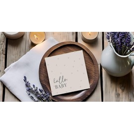 Baby Shower Napkins Hello Baby in Beige Taupe & Grey Table Decoration Baby Shower Gender Reveal Christening Birth Boy & Girl Accessories Decoration (20, Hello Baby Beige & Taupe)