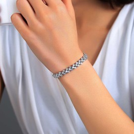 Sttiafay Cubic Zirconia Heart Bracelet Silver Heart Tennis Bracelet Cz Wedding Heart Bracelet Sparkle Rhinestone CZ Bridal Bracelet Jewelry for Women