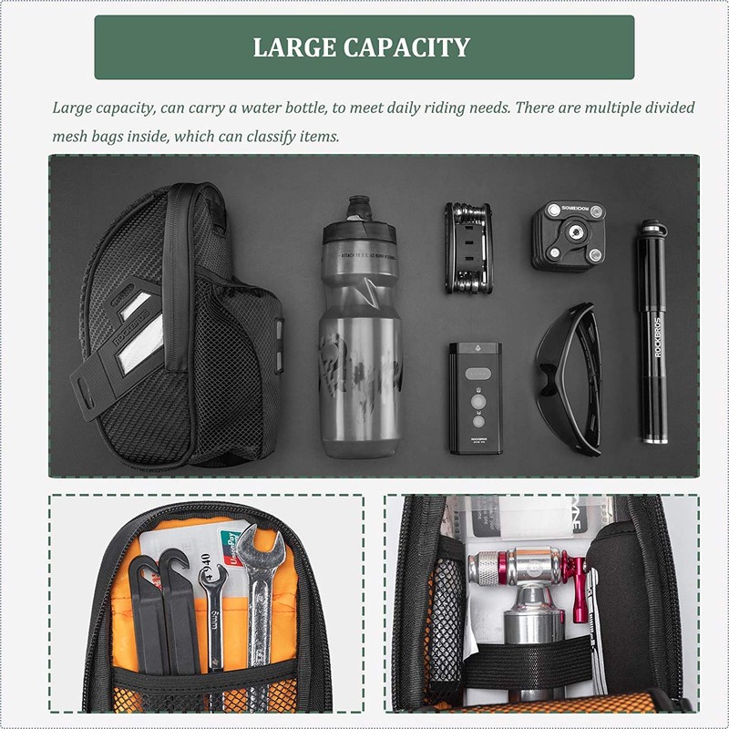 Rockbros Bicycle Saddle Bag with Bottle Holder Waterproof Scratch-Resistant Reflective