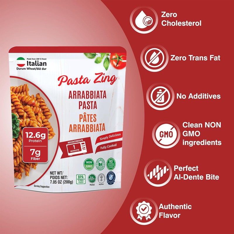 Pasta Zing Arrabbiata Pasta, Spicy Italian Al-Dente Fusilli, Ready in