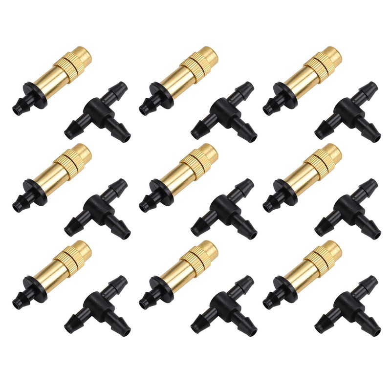 30Pcs Adjustable Copper Atomizing Nozzles with Tee Connectors Garden Cooling