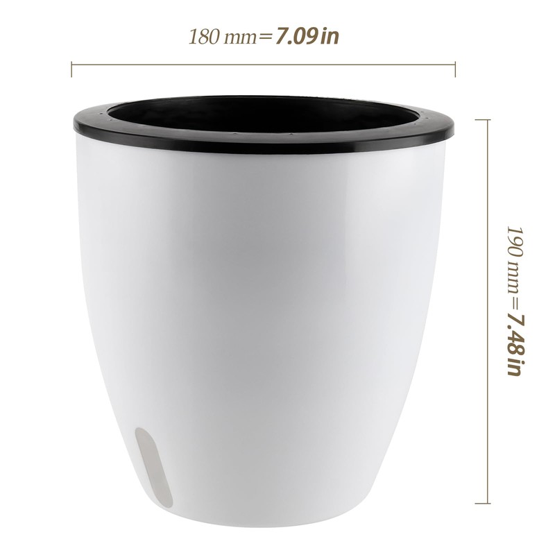 HEIHAK 5 Pack 7 Inch Self Watering Plant Pots, White