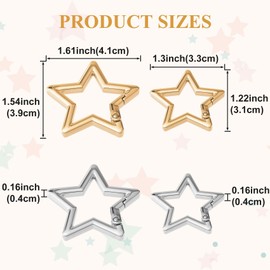 Isslly 4 PCS Star Snap Clips, Zinc Alloy Heavy Duty Star Shaped Keychain Clip with 2 Sizes and 2 Colors, Cute Clip for Bags, Backpack, Keys - Gold, Silver