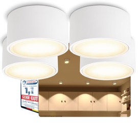 SSC-LUXon CELI-X LED Surface-Mounted Spotlights Flat Set of 4 with Large Light Surface - LED GX53 with 5 W Warm White 230 V - Surface Mounted Spotlight Round