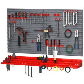 DURHAND 54 Pieces Pegboard and Shelf Tool Organizer, Wall Mounted DIY Garage Storage with 50 Hooks, Gray