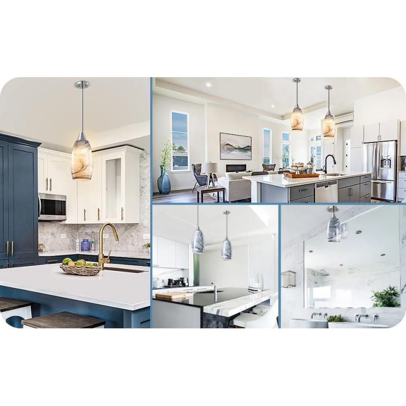 DEWENWILS EDISHINE Pendant Light Fixture, Hardwired Ceiling Light, Grey Marble