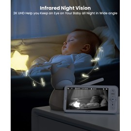 2K Baby Monitor with Camera and Night Vision, Video Baby Camera with 5" Screen, Two-Way Talk, Cry & Motion Detection, Temper& Humidity Sensor, PTZ, Remote Control via Screen and Free APP