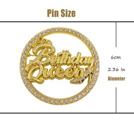 Birthday Queen Brooch Queen Pin for Women Metal Pin Rhinestone Queen Crown Brooch Pins for Girls Round Buckle Brooch for Birthday