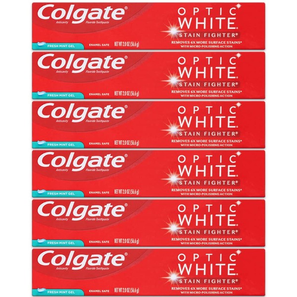 Colgate Toothpaste Optic White Stain Fighter Clean Mint Paste 2.0 Ounce - 6 Pack