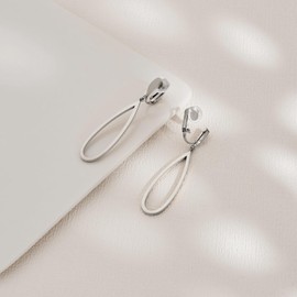 MUYAN Silver Waterdrop Clip On Earrings for Women Non Piercing Long Tear Dangle Earrings Geometric Clip Drop Earrings for Women