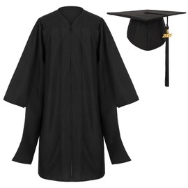 Erligo Unisex Classic Black Matte Graduation Master Cap and Gown with Year Tassel Set for Adult Academic Degree Regalia (Black, 57)