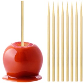 7 Inch Bamboo Candy Apple Skewer Sticks, 5mm Thick Cotton Rock Candy Caramel Lollipop Sticks, Semi Pointed Natural Wooden BBQ Barbecue Skewer for Corn Dog 50 PCS
