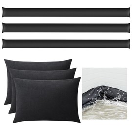 Clysee 6 Pcs Flood Barrier 10 ft x 6.5 Inches and 1 x 2 ft Sandless Sandbags Water Activated Door Water Blocker Flood Bags Water Stopper Flood Barrier for Door Garage Basement, Black