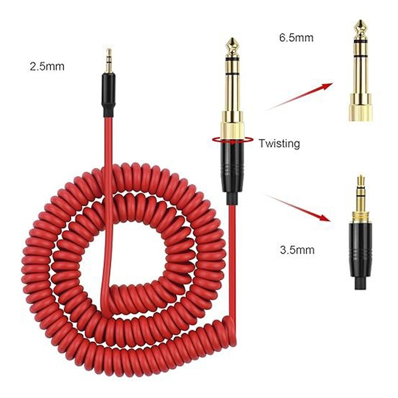 Coiled Headphone Cable Gold Plated Connector Replacement Headset Sound Cord