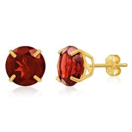 MAX + STONE 14k Gold Large Natural Red Garnet Round Stud Earrings for Women | 9mm January Birthstone | Real, Yellow Gold