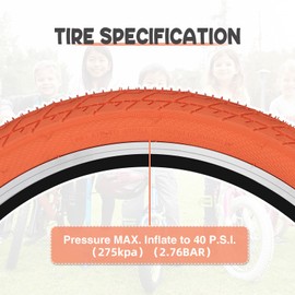 MEGHNA Bike Tire 20 inch Mountain Bike Tire with Lever 60-406 Foldable Tire 20 x 2.35 inch Replacement Grooved for BMX Freestyle Kids Cruiser Bike (Orange, 20 x 2.35 inch - 2 Tires 2 Inner Tubes)