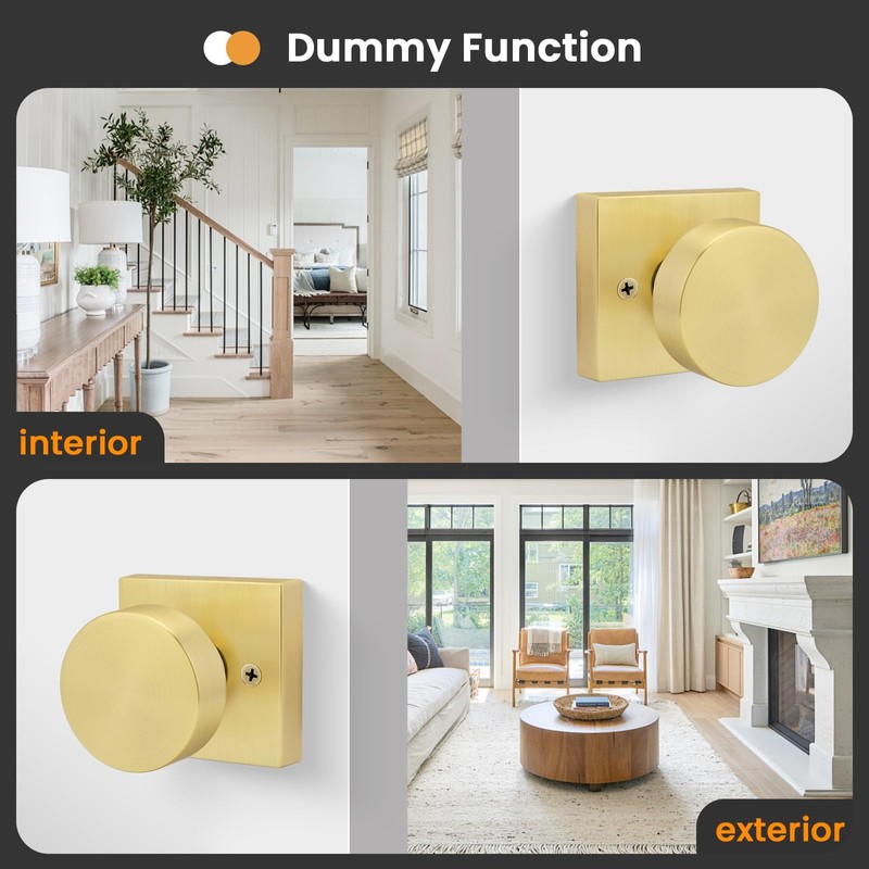 goldenwarm Gold Dummy Door Knobs, Zinc Alloy Square Ball Brushed