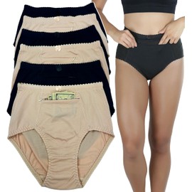 ToBeInStyle Women's High Waist Front Zipper Pocket Elegant Solid Print Girdles - Black & Beige - M