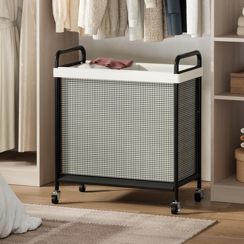 WOWLIVE Rolling Laundry Hamper 2 Section, 100L Laundry Basket with