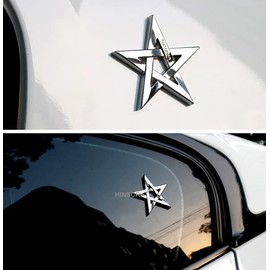 HINSCR Pentacle Car Emblem Decals Pentagram Metal Silver Badge Decal Astrological Symbol Satanic Pentagram Decal Star Car Decor Decals (Silver)