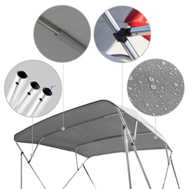Leadpro 4 Bow Bimini Top Boat Cover with Straps and Rear Support,Mounting Hardwares & Storage Boot,Grey,61"-66"