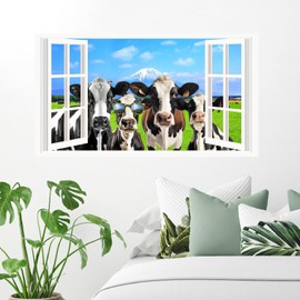 3D Cow Wall Stickers Funny Cows Fake Window View Wall Decals Removable 3D Peeking Cow Wall Decor Funny Farm Animal Wall Stickers Farmhouse Cow Wall Decals for Living Room Bedroom Decor