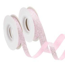sourcing map 2 Roll 10 Yards 2 Sizes Sparkle Ribbons, Wreath Crafts Cut Edge Ribbon, Sparkling Fabric Ribbon for Bow Making, Gift Wrapping, Wedding Party Decoration, Pink (3/8", 5/8")