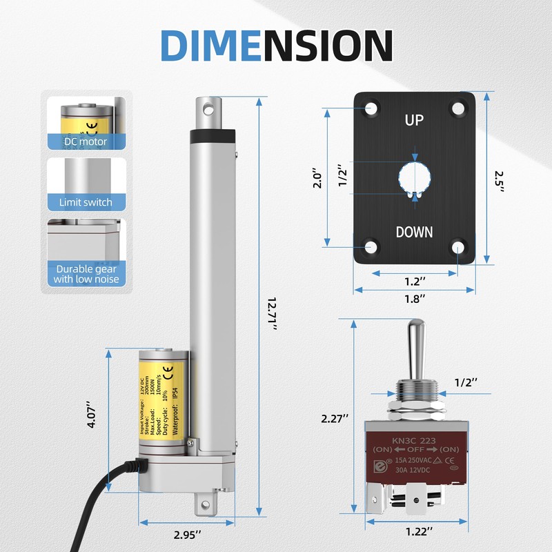 RVMARINEPAT 8 Inch 12v Linear Actuator, 330lb Thrust, High Speed
