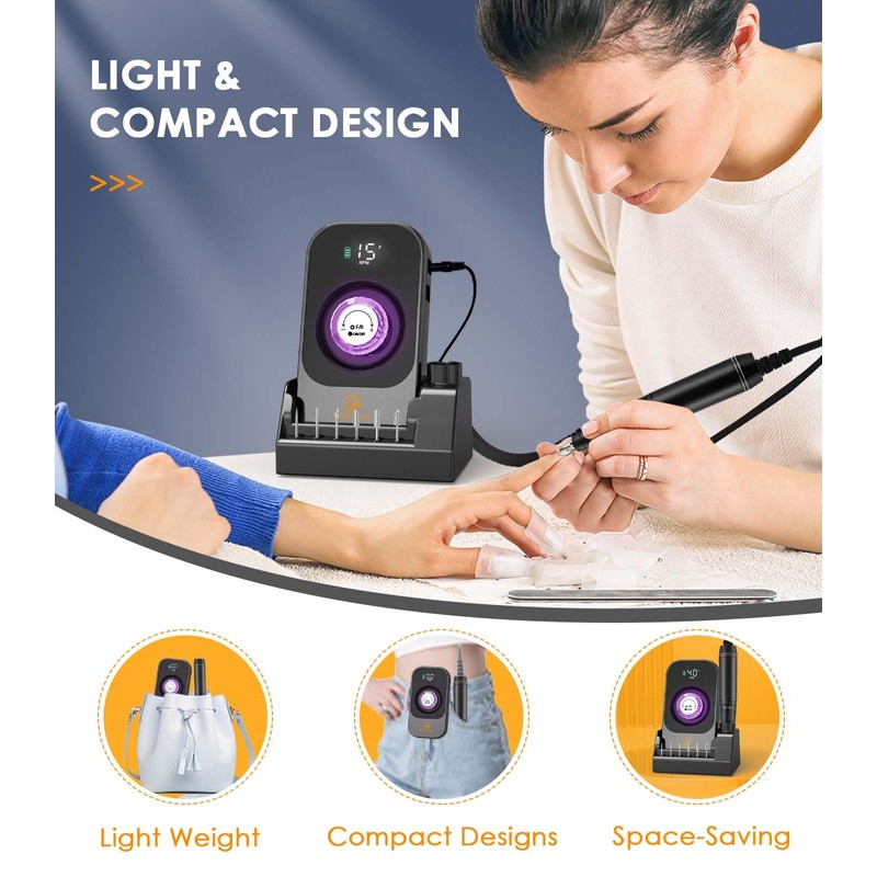 Portable Nail Drill Electric File: 40000RPM Professional Nail E-File for