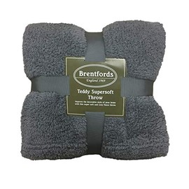 Brentfords Teddy Fleece Throw Super Soft Warm Blanket Bed Chair Couch Sofa Cover Charcoal Grey, Double - 150 x 200 cm